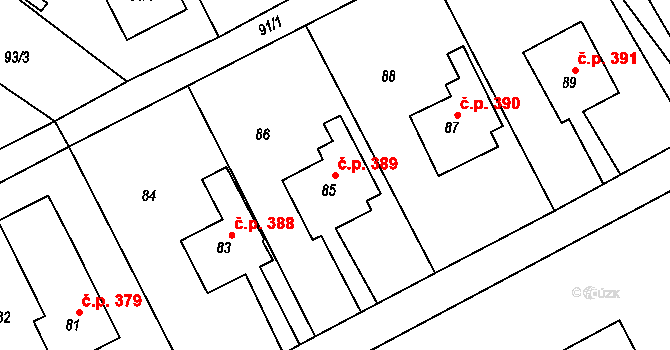 Velké Opatovice 389 na parcele st. 85 v KÚ Velké Opatovice, Katastrální mapa