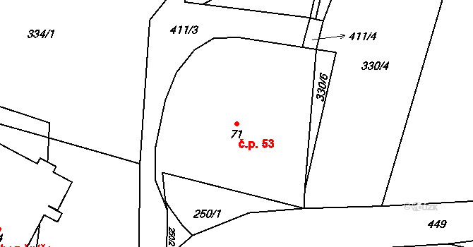 Veleboř 53, Klopina na parcele st. 71 v KÚ Veleboř, Katastrální mapa