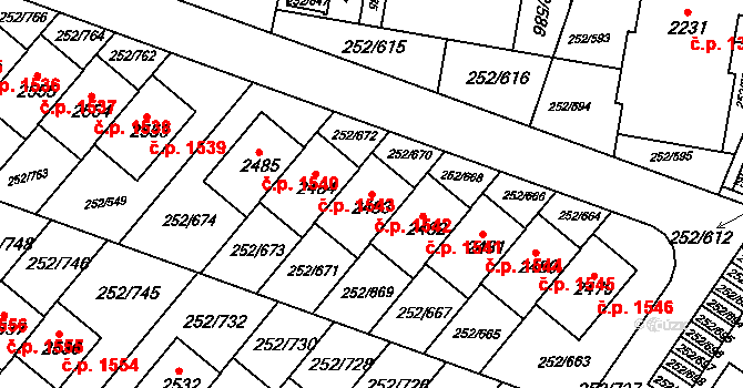 Rosice 1542 na parcele st. 2483 v KÚ Rosice u Brna, Katastrální mapa