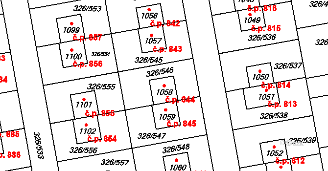Nehvizdy 844 na parcele st. 1058 v KÚ Nehvizdy, Katastrální mapa