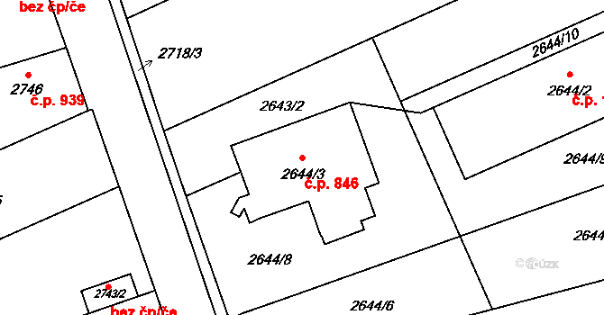 Zábřeh 846 na parcele st. 2644/3 v KÚ Zábřeh na Moravě, Katastrální mapa