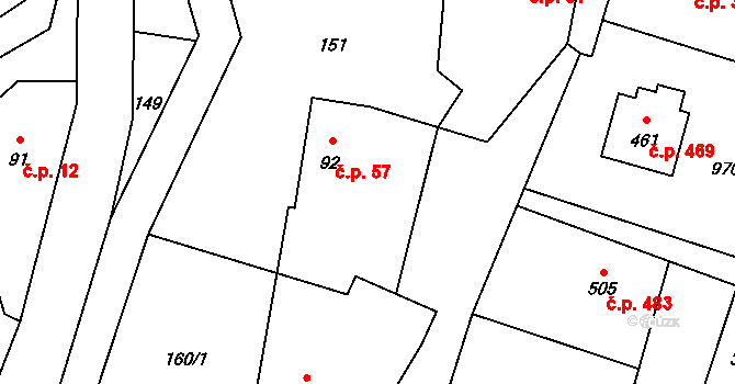 Mořkov 57 na parcele st. 92 v KÚ Mořkov, Katastrální mapa
