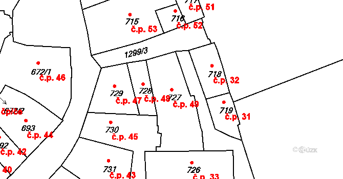 Latrán 49, Český Krumlov na parcele st. 727 v KÚ Český Krumlov, Katastrální mapa