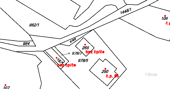Štěpanická Lhota 65, Benecko na parcele st. 268 v KÚ Horní Štěpanice, Katastrální mapa