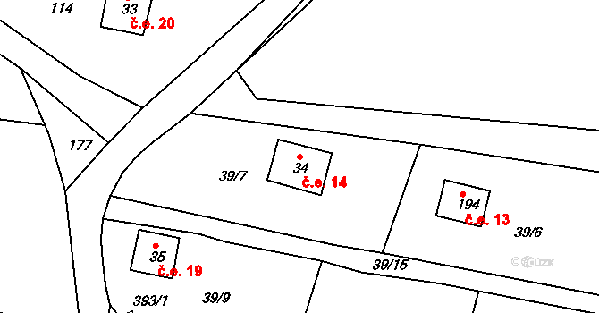 Lipno 14, Líšťany na parcele st. 34 v KÚ Těchoděly, Katastrální mapa