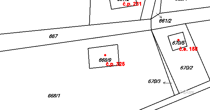 Senec 325, Zruč-Senec na parcele st. 668/9 v KÚ Senec u Plzně, Katastrální mapa