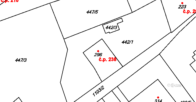 Horní Kostelec 238, Červený Kostelec na parcele st. 296 v KÚ Horní Kostelec, Katastrální mapa