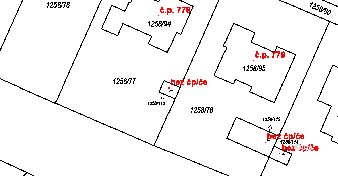 Drnovice 96543027 na parcele st. 1258/112 v KÚ Drnovice u Vyškova, Katastrální mapa