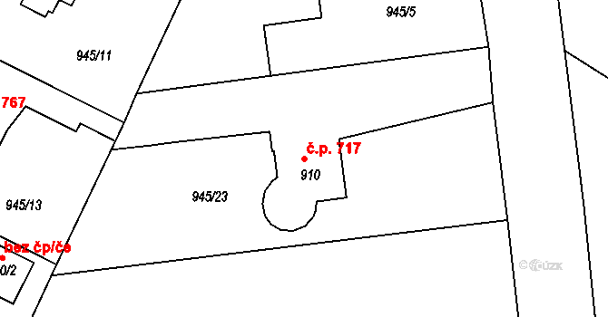 Vamberk 717 na parcele st. 910 v KÚ Vamberk, Katastrální mapa