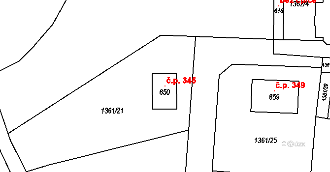 Krajková 345 na parcele st. 650 v KÚ Krajková, Katastrální mapa