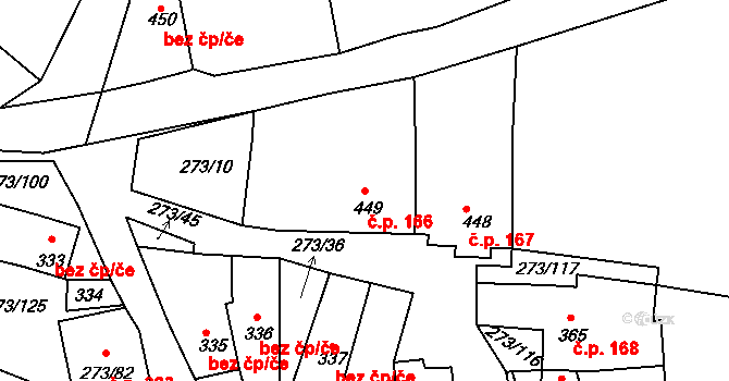 Sedlec 166 na parcele st. 449 v KÚ Sedlec u Mikulova, Katastrální mapa