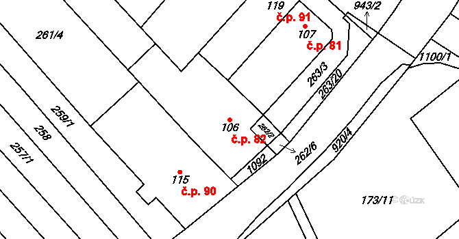Hlinsko pod Hostýnem 82, Bystřice pod Hostýnem na parcele st. 106 v KÚ Hlinsko pod Hostýnem, Katastrální mapa
