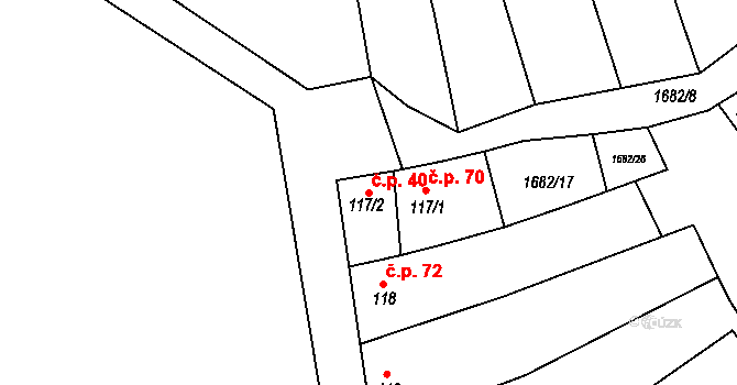 Nítkovice 40 na parcele st. 117/2 v KÚ Nítkovice, Katastrální mapa