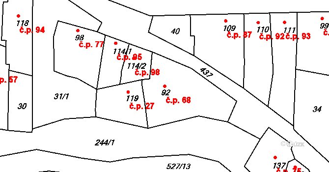 Žopy 68, Holešov na parcele st. 92 v KÚ Žopy, Katastrální mapa