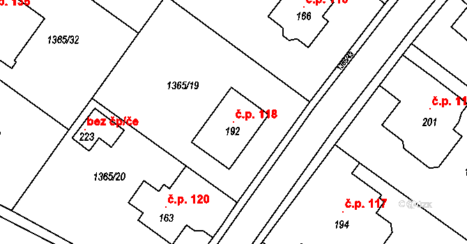 Uhřínov 118 na parcele st. 192 v KÚ Uhřínov u Velkého Meziříčí, Katastrální mapa