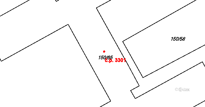 Znojmo 3301 na parcele st. 150/65 v KÚ Znojmo-Louka, Katastrální mapa