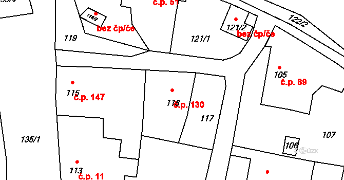 Černotín 130 na parcele st. 116 v KÚ Černotín, Katastrální mapa