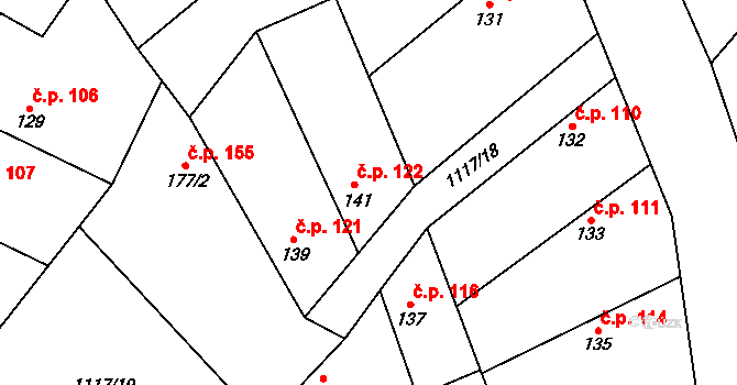 Jíkev 122 na parcele st. 141/1 v KÚ Jíkev, Katastrální mapa