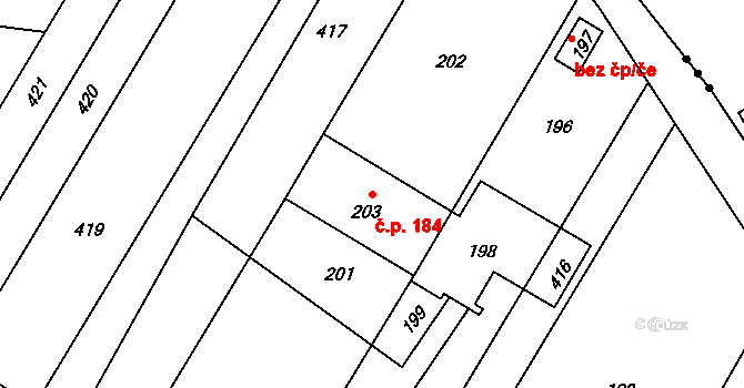 Přerov XII-Žeravice 184, Přerov na parcele st. 416 v KÚ Žeravice, Katastrální mapa