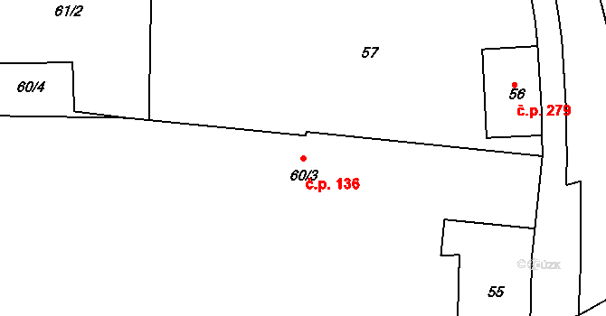 Sedlec 136, Kutná Hora na parcele st. 60/3 v KÚ Sedlec u Kutné Hory, Katastrální mapa