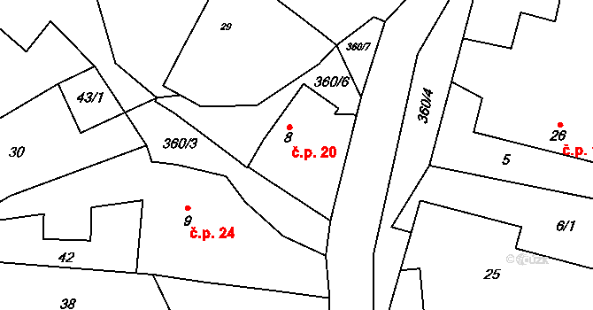 Týniště 20, Malešov na parcele st. 8 v KÚ Týniště u Malešova, Katastrální mapa