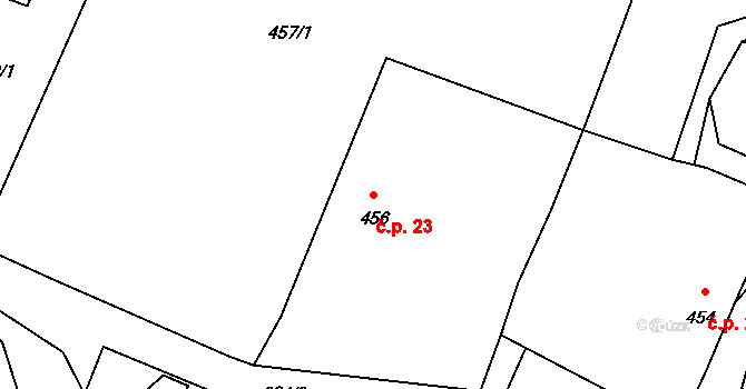 Srubec 23 na parcele st. 456 v KÚ Srubec, Katastrální mapa