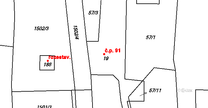 Bor 91, Sadov na parcele st. 19 v KÚ Bor u Karlových Var, Katastrální mapa