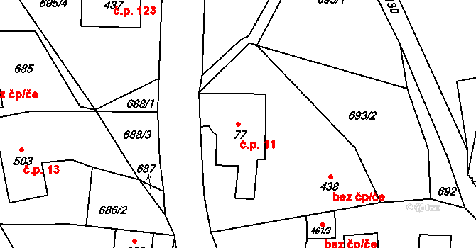 Alšovice 11, Pěnčín na parcele st. 77 v KÚ Alšovice, Katastrální mapa