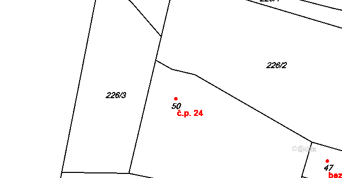 Uhřínovice 24, Brtnice na parcele st. 50 v KÚ Uhřínovice u Jihlavy, Katastrální mapa