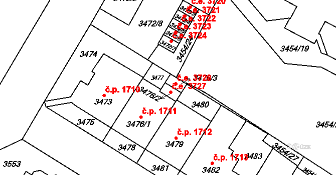 Jihlava 3727 na parcele st. 3476/2 v KÚ Jihlava, Katastrální mapa