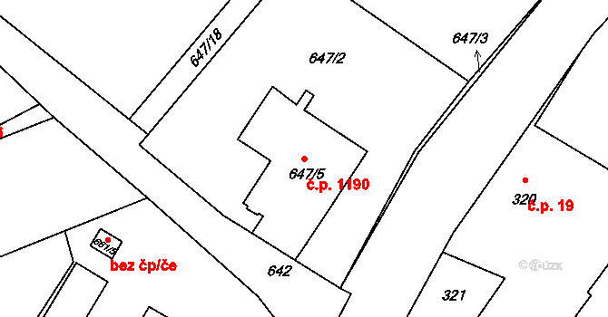 Bystřice 1190 na parcele st. 647/5 v KÚ Bystřice nad Olší, Katastrální mapa
