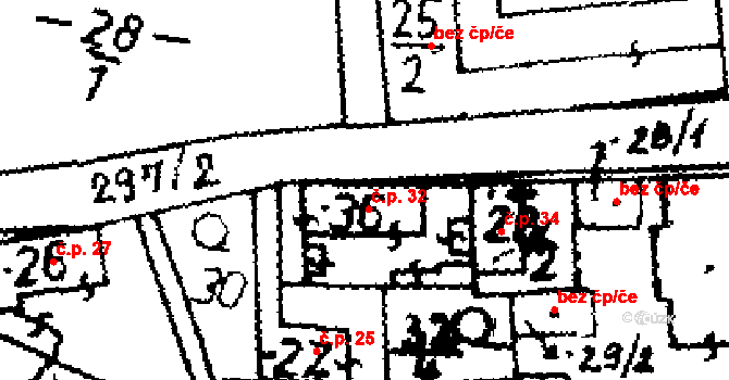 Čeradice 32, Klobuky na parcele st. 36 v KÚ Čeradice u Pálečku, Katastrální mapa