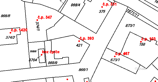 Říčany 393 na parcele st. 421 v KÚ Říčany u Prahy, Katastrální mapa
