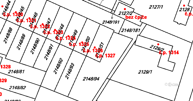 Nový Bor 1327 na parcele st. 2148/51 v KÚ Nový Bor, Katastrální mapa