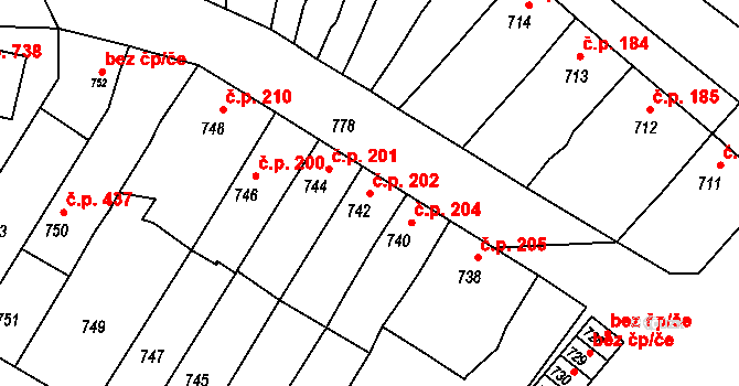 Sokolnice 202 na parcele st. 742 v KÚ Sokolnice, Katastrální mapa