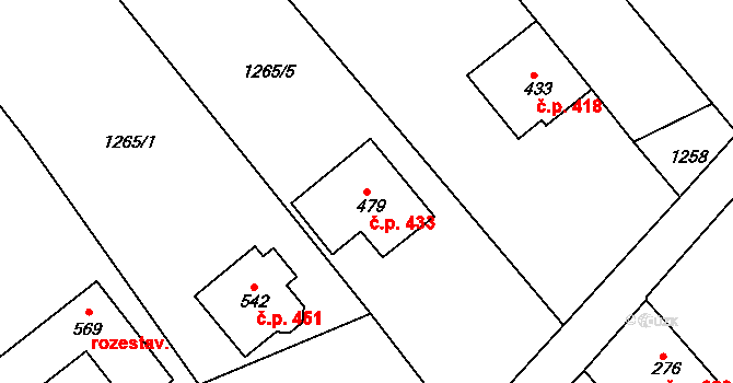 Zbraslav 433 na parcele st. 479 v KÚ Zbraslav na Moravě, Katastrální mapa