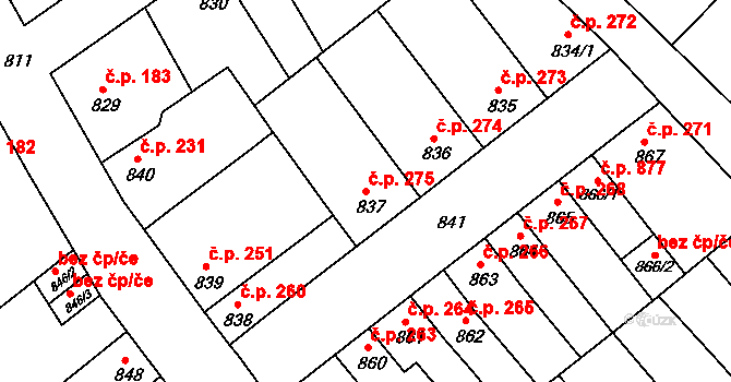 Chropyně 275 na parcele st. 837 v KÚ Chropyně, Katastrální mapa