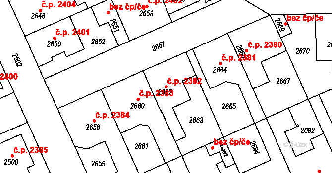 Kladno 2382 na parcele st. 2662 v KÚ Kladno, Katastrální mapa