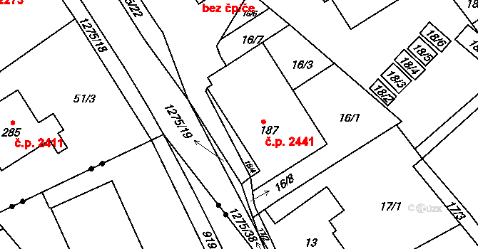 Šumperk 2441 na parcele st. 187 v KÚ Horní Temenice, Katastrální mapa