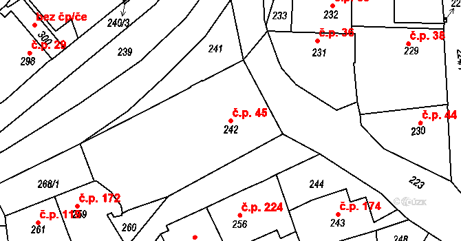 Švermov 45, Kladno na parcele st. 242 v KÚ Motyčín, Katastrální mapa