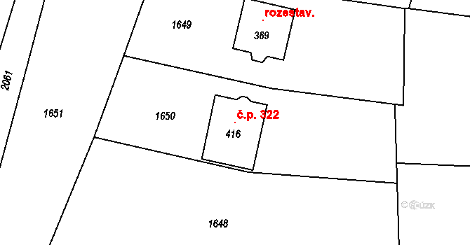 Domašín 322, Vlašim na parcele st. 416 v KÚ Domašín, Katastrální mapa
