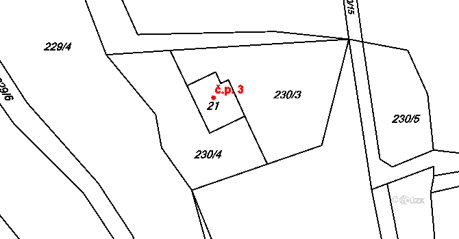 Velký Jeníkov 3, Studená na parcele st. 21 v KÚ Velký Jeníkov, Katastrální mapa