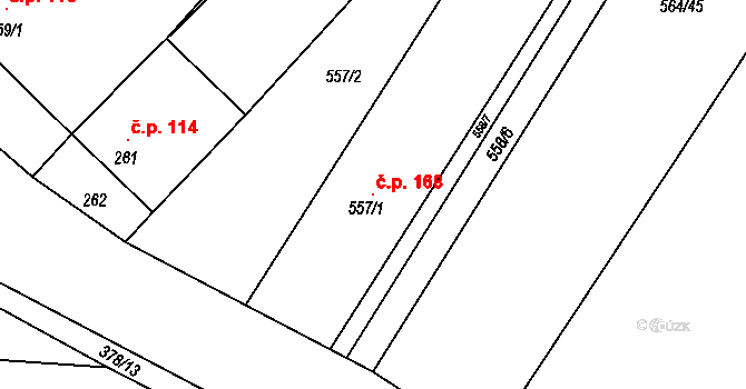 Dobřínsko 168 na parcele st. 557/1 v KÚ Dobřínsko, Katastrální mapa
