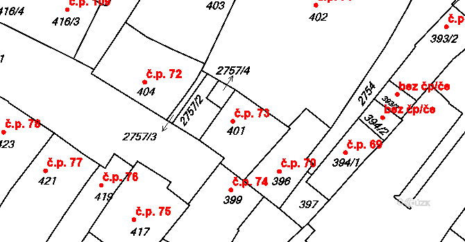 Dačice I 73, Dačice na parcele st. 401 v KÚ Dačice, Katastrální mapa