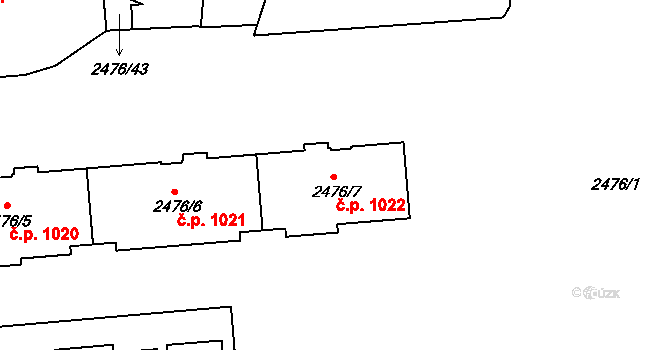 Třeboň II 1022, Třeboň na parcele st. 2476/7 v KÚ Třeboň, Katastrální mapa