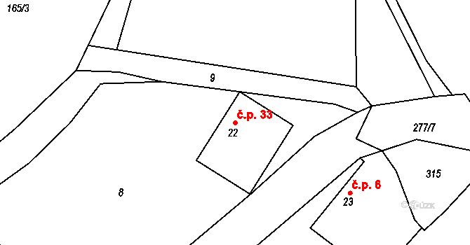Libchyně 33 na parcele st. 22 v KÚ Libchyně, Katastrální mapa