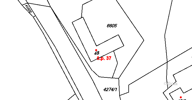 Loukov 37 na parcele st. 48 v KÚ Loukov u Bystřice pod Hostýnem, Katastrální mapa
