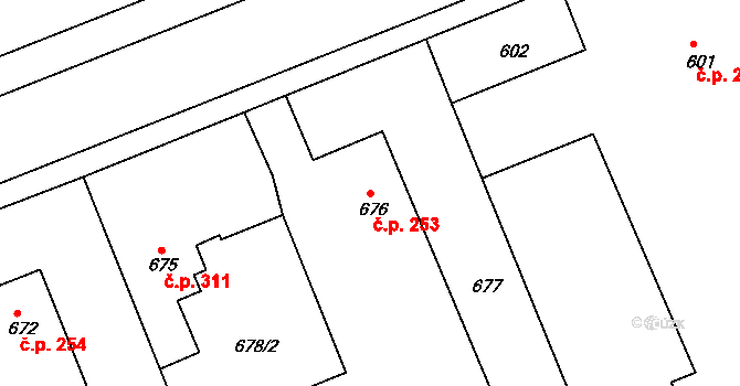 Dlouhá Loučka 253 na parcele st. 676 v KÚ Dolní Dlouhá Loučka, Katastrální mapa