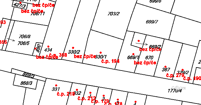 Libochovice 194 na parcele st. 330/1 v KÚ Libochovice, Katastrální mapa