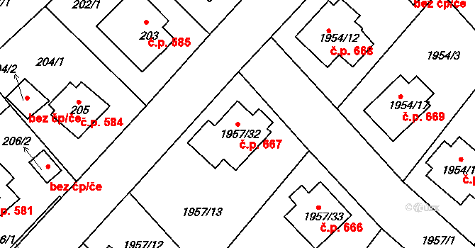 Semily 667 na parcele st. 1957/32 v KÚ Semily, Katastrální mapa